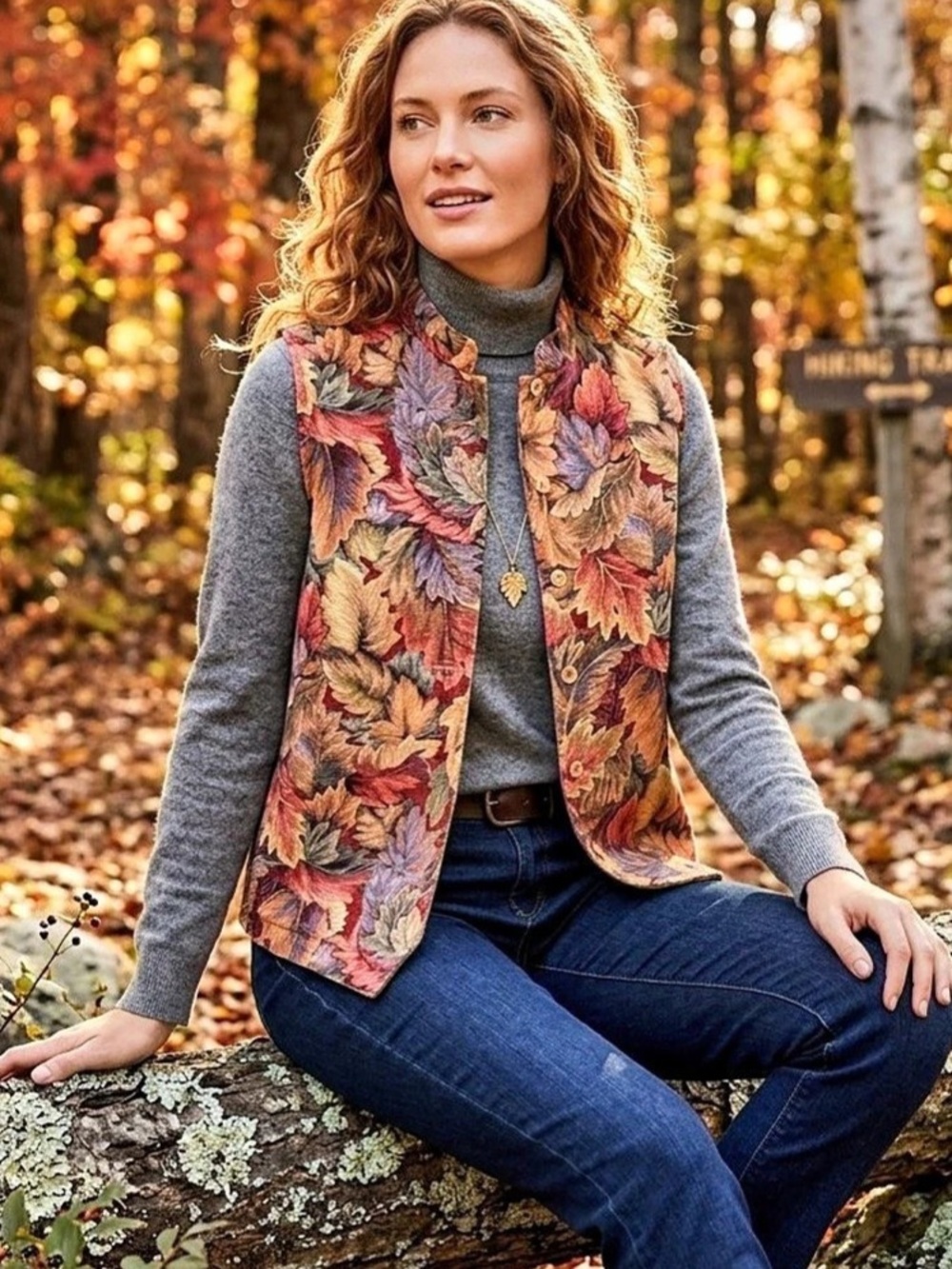 Vintage Coldwater Creek Autumn Leaf Tapestry Vest Size L